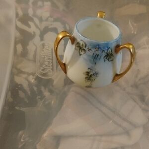Nippon Floral Porcelain Sugar Bowl with Gold Handles
